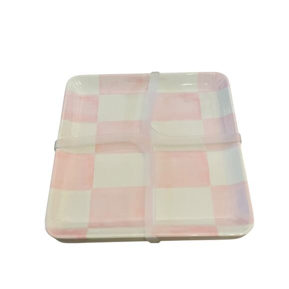 Pink & White Checkered Melamine Appetizer Dessert Plates 6in Square NEW - Picture 11 of 11